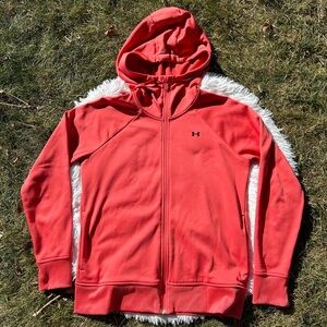 Under Armour Coral Pink Full Zip Coldgear Hoodie Sweatshirt Womens Size Medium